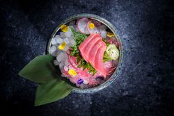 Delicious tuna sashimi served in bowl