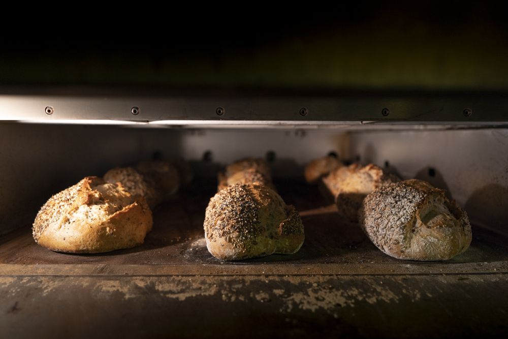 Delicious crunchy bread on the oven