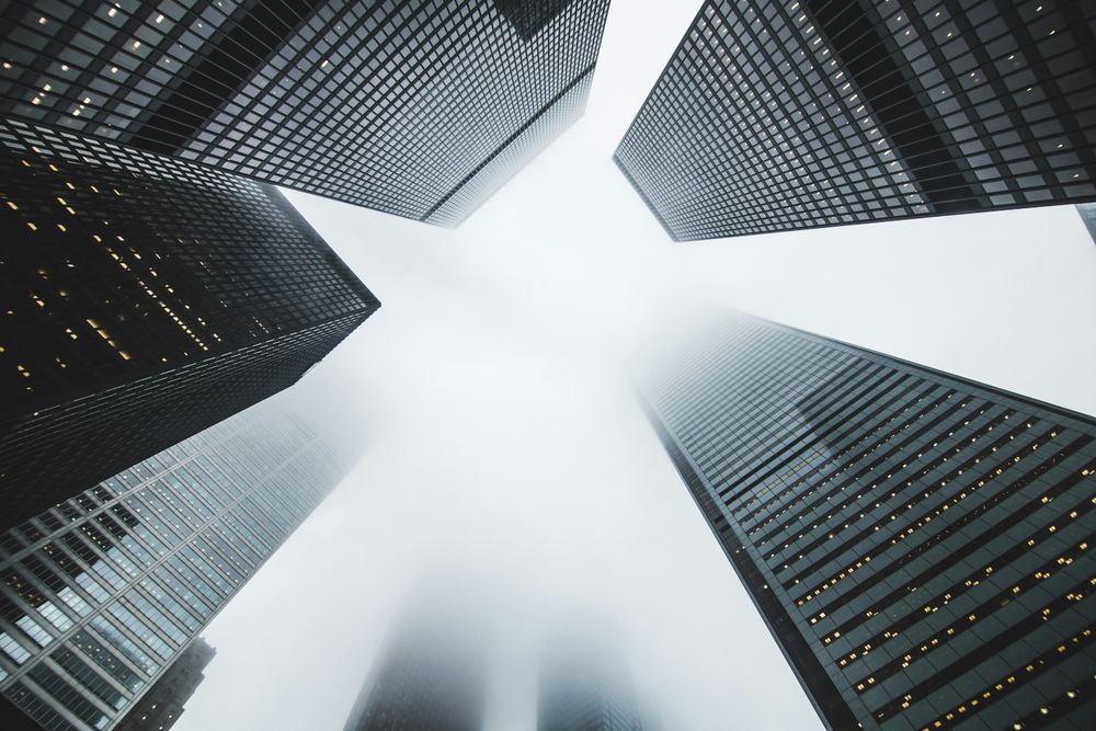Low Angle View of Modern Glass Skyscrapers