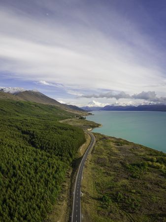 Top view of road along the shore in New Zealand
