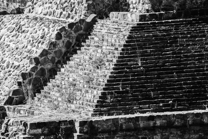 Steps of Zapotec ruins in b&w
