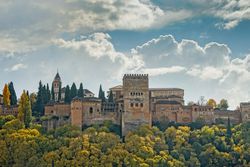 Views of the Alhambra in Granada from the Albaic n neighborhood