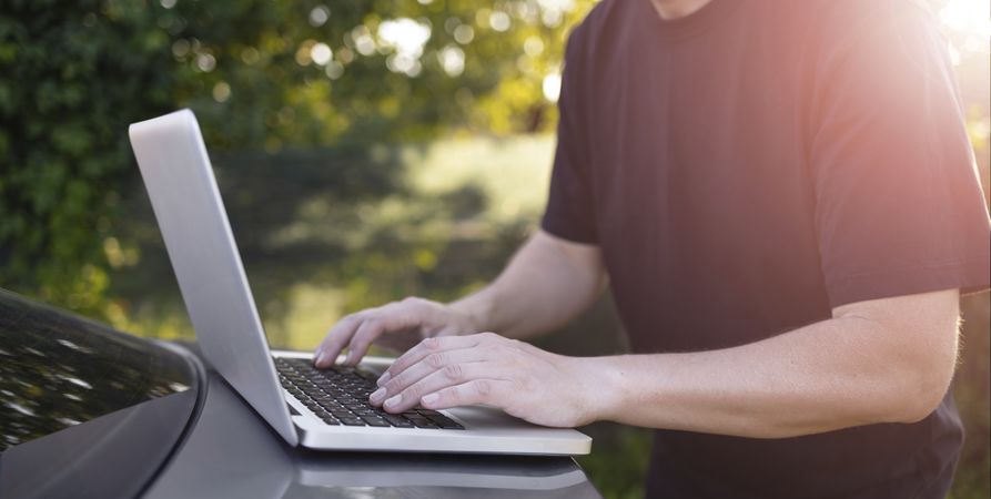 Working on a Laptop Outdoors