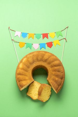 Brazilian cornmeal cake and party flags