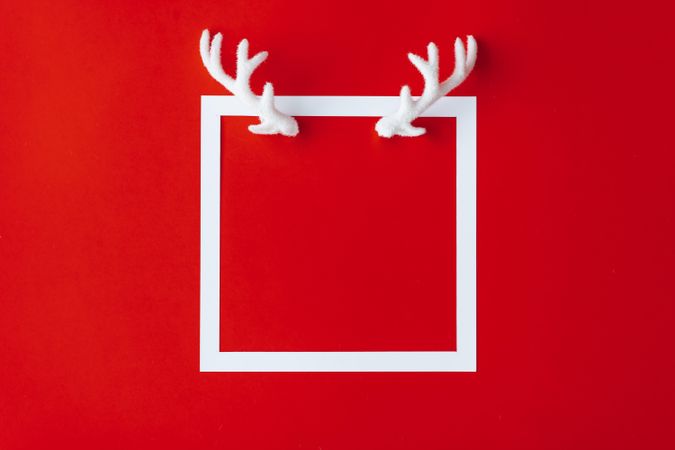 Reindeer antlers with light-colored frame on red background