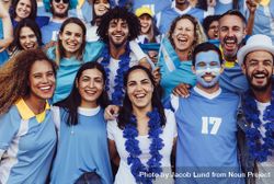 Group of spectators in stadium cheering their Argentina soccer team bxvzX5