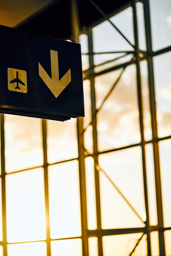 Signposts with image on airplane pointing direction