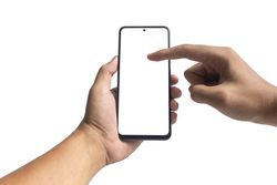 male hand holding and touching smartphone with blank screen smartphone