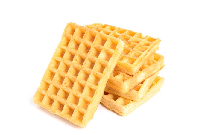 Group of sweet belgian waffles isolated on blank background