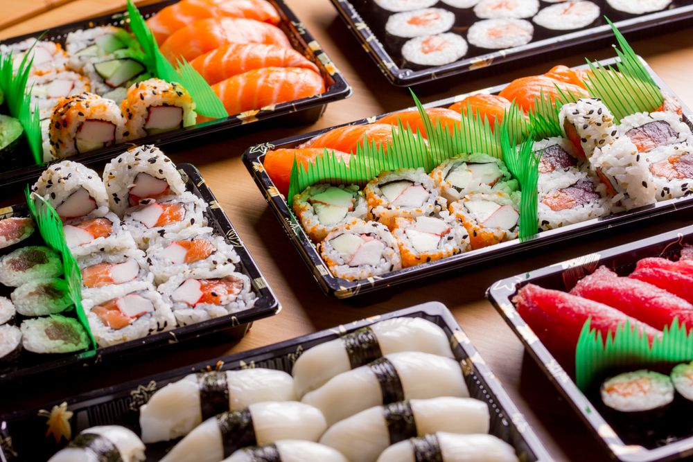 Tasty sushi served in a table