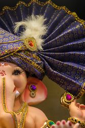 A beautiful idol of Lord Ganpati on display at a workshop in Mumbai, India for the festival of Ganesh Chaturthi