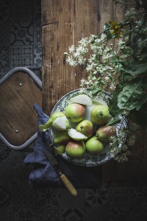 Juicy pears on plate