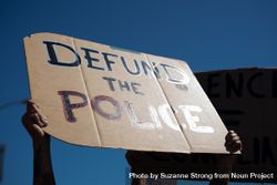 Los Angeles, CA, USA — June 7th, 2020: “defund the police” sign at protest rally 4jVx84