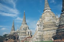 Pyramids in yard of oriental temple