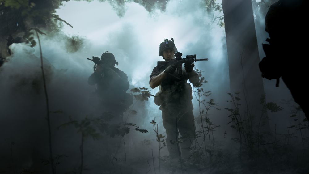 Fully Equipped Soldiers Wearing Camouflage Uniform Attacking Enemy