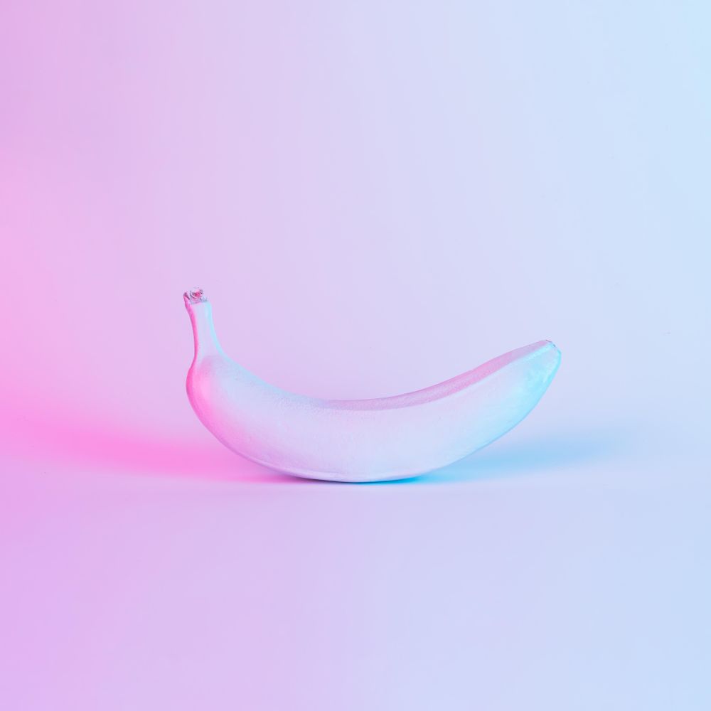 Banana in vibrant bold gradient holographic neon colors