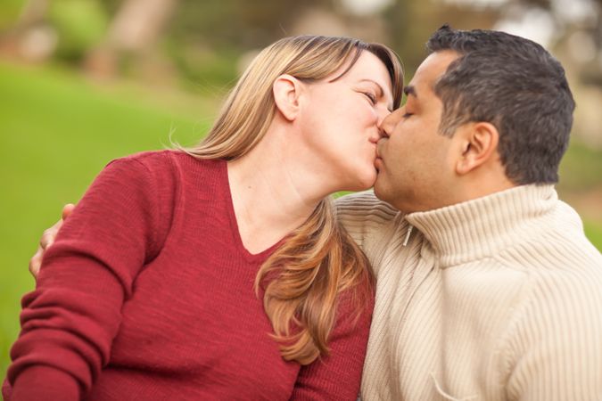 Kissing Couple Portrait in the Park