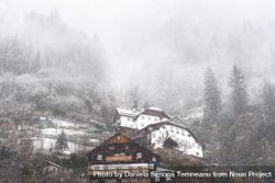 Alpine village on a snowing day 4dMjEb
