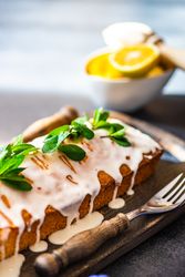 Mint garnish of freshly baked lemon cake dessert