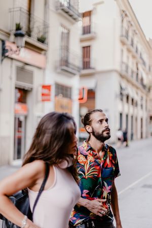 Loving couple on street in summer time