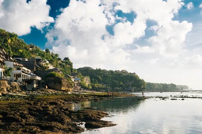 Rocky beach in Bali on a sunny day