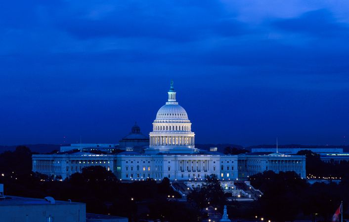 United States Capitol at night, Washington, D.C.
