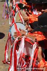People playing tambourine at the traditional religious festival of Minas Gerais in Brazil 5awAQb