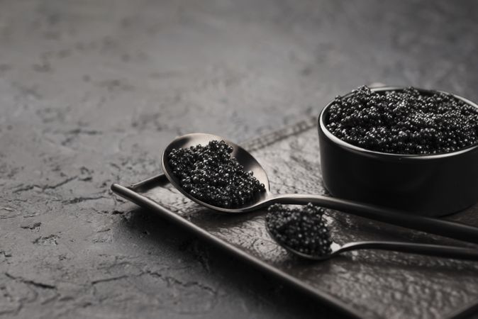 Caviar bowl with spoons ladle