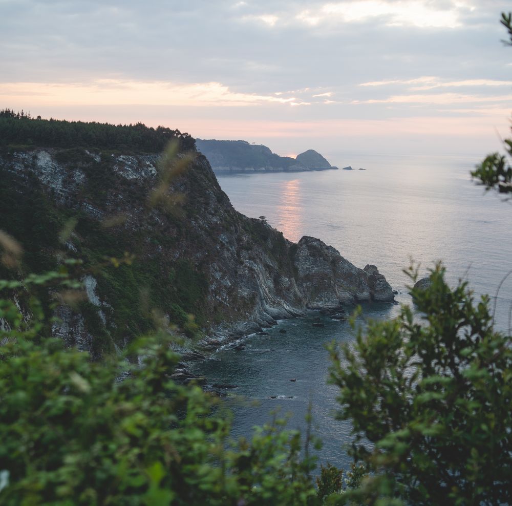Scenic rocky seascape during sunset