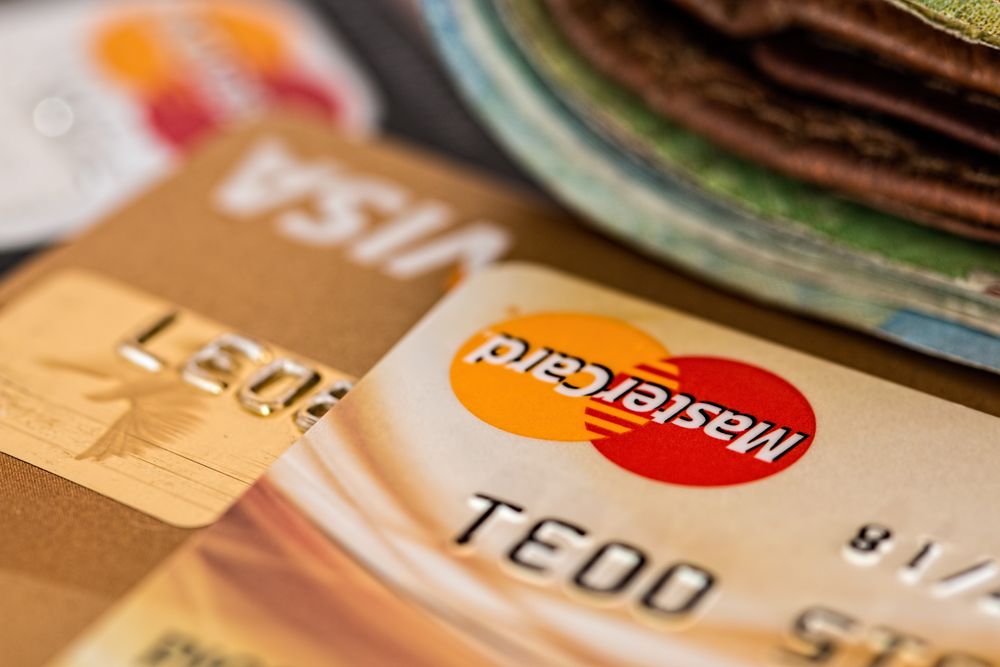 Close-up shot of Mastercard and Visa credit card