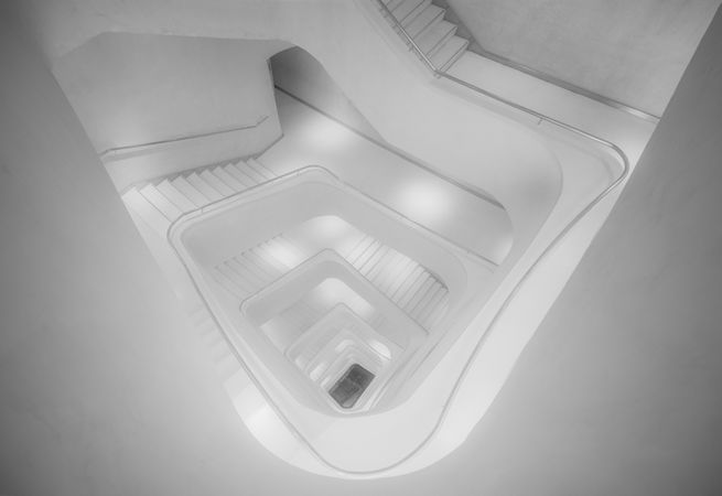 Amazing modern hall interior with white stairway