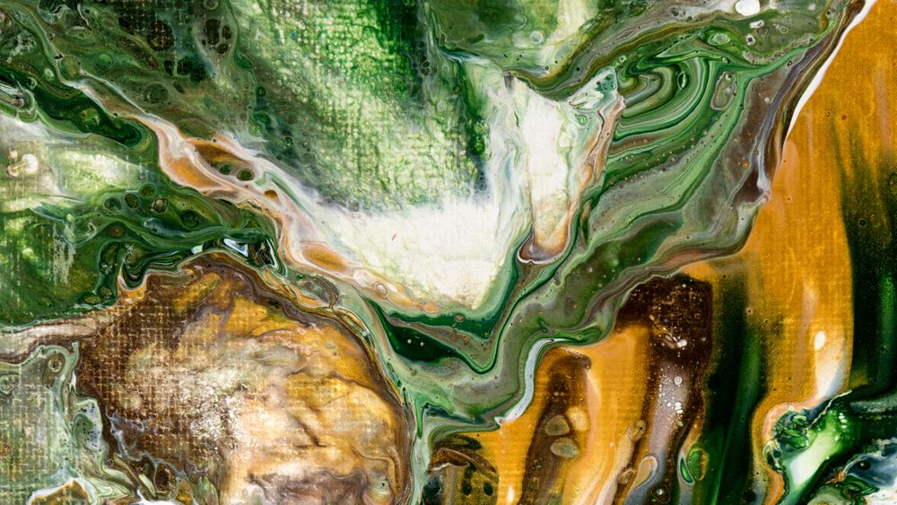 Green and Yellow Fluid Art, Abstract Acrylic