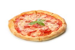 Tasty pizza with tomato isolated on neutral background