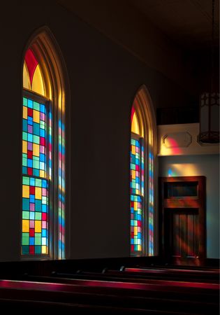 Geometric stained glass windows of Dexter Avenue King Memorial Baptist Church