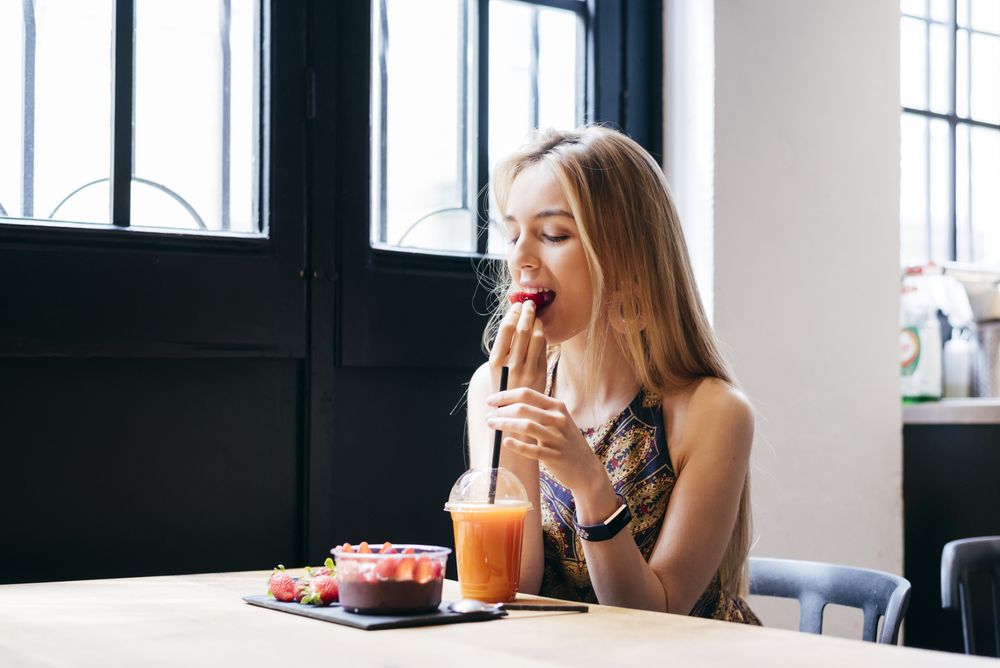 Blonde woman in cafe