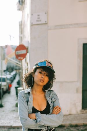 Black female in city street