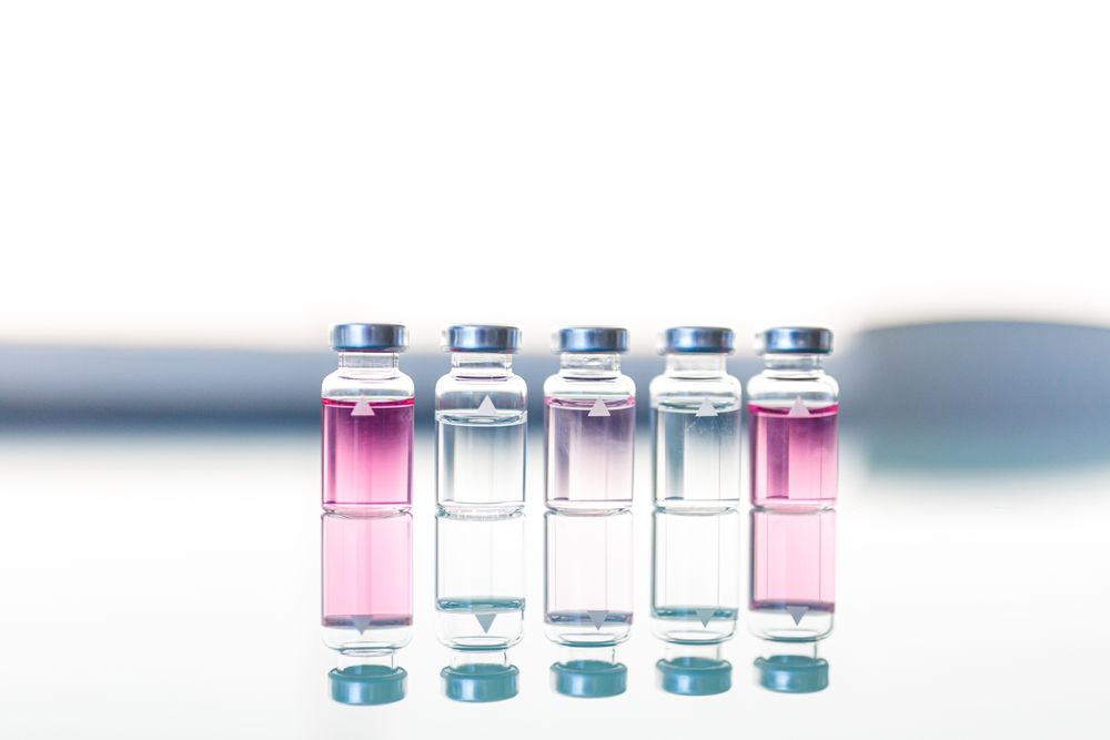 Scientific or medical samples on glass table