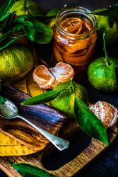 Tangerine jam and fresh fruits
