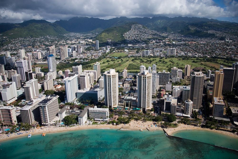 Aerial shot of Waikiki Beach, Oahu, Hawaii