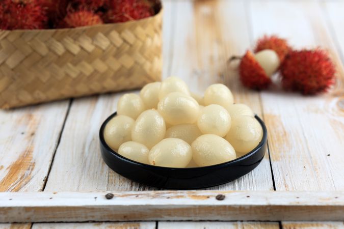 Peeled Rambutan on Ceramic Plate