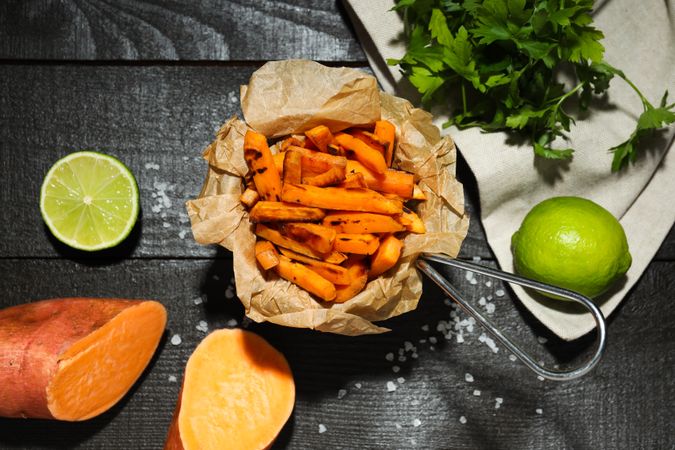Concept of tasty food - sweet potato fries