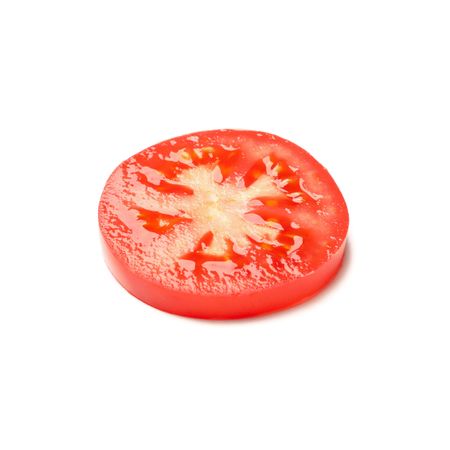 Slice of tasty tomato isolated on neutral background