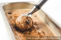 Scooping out a ball of chocolate chip ice cream 0V91Xb