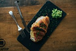 Top view of croissant sandwich