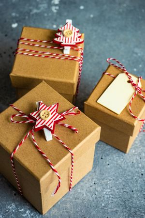 Three brown Christmas gifts