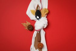 Concept of Thanksgiving day, Autumn table setting, top view