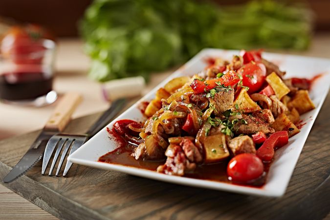 Delicious dish with meat and potatoes