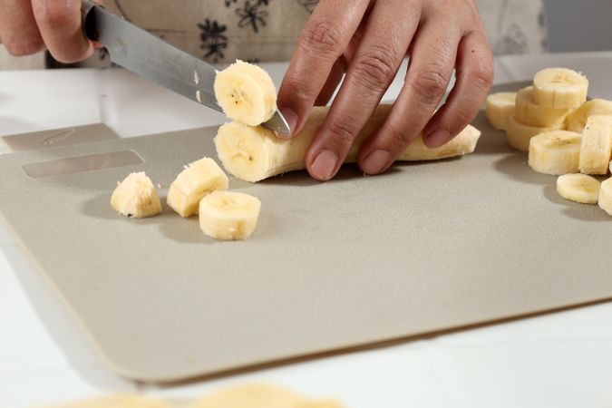 Close Up Slicing Banana