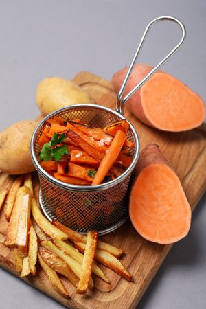 Concept of tasty food, fried sweet potato
