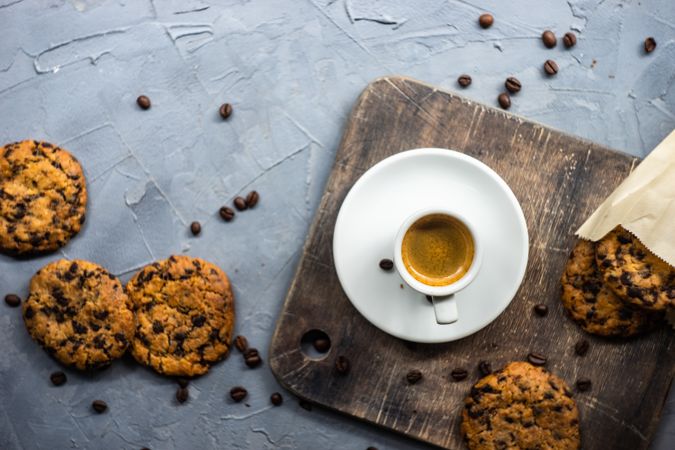 Top view of espresso and cookies